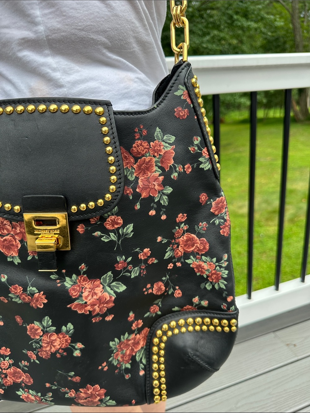 Michael Kors Collection Bancroft Oversized Floral Calf Leather Shoulder Bag - Picture 4 of 16